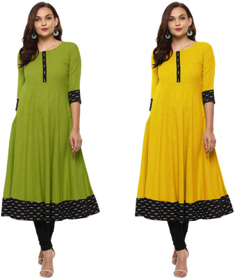 NATEK Women Printed Anarkali Kurta(Light Green, Yellow)