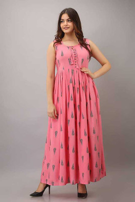 gfashion Women Printed Anarkali Kurta(Pink)