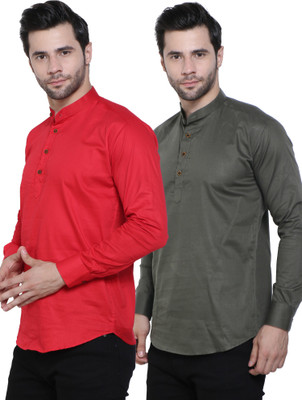 CRAFT HEAVEN Men Solid Cape Top Kurta(Red, Grey)