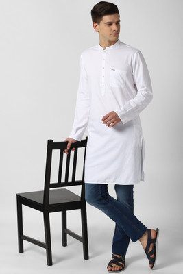 PETER ENGLAND Men Solid Straight Kurta(White)