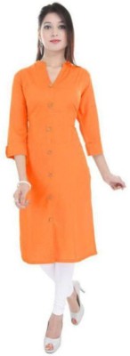 skytick Women Self Design Straight Kurta(Orange)