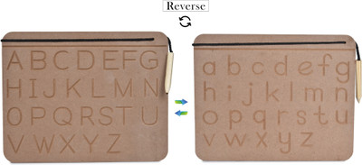 Ashmi Wooden Reversible 2 in 1 Activities Capital Word Alphabet & Small Alphabet Word Tracing Practice Boards With Dummy Pencil Learning And Educational Slates for Kids to Improve Handwriting Skills Age 2+(Brown)