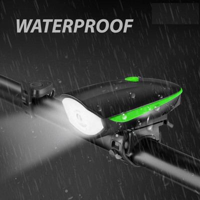play run ™2 in 1 Waterproof Rechargeable Bicycle Bike LED Headlight and Horn 140 DB Sound LED Front Light(Black, Green)