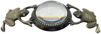 GOLA INTERNATIONAL Antique Replica Royal Decorative Magnifier with 2 Brass Frogs Holding Magnifier Perfect for VASTU Correction and Office Table Yes Magnifying Glass(Yellow)