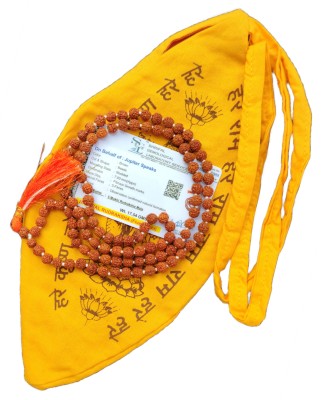 jupiter speaks 5 Mukhi Rudraksha Mala With Lab Certificate and Orange Bead Bag For Mantra Chanting (Gomukhi), Original 108+1 Nos Five Face Ruthratcham Size 7mm Japa Puja Rosary Length 40cm Wood Chain
