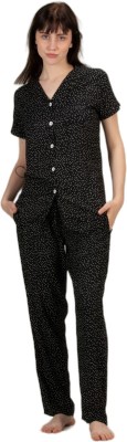 Evolove Women Printed Black Shirt & Pyjama set