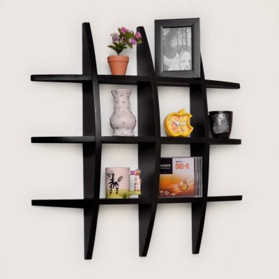 KHUSUBHDECOR wooden wall shelf Wooden Wall Shelf(Number of Shelves - 12, Black)