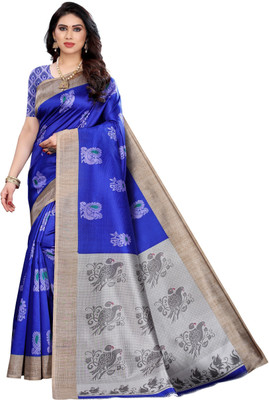 Priyashi Printed Mysore Art Silk Saree(Blue)