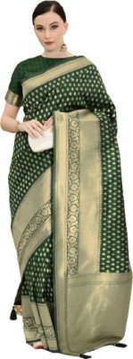 Bansari Textiles Woven Banarasi Silk Blend, Jacquard Saree(Green)