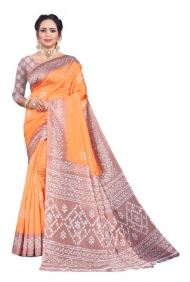 THE PRIVATE LABLE Printed Daily Wear Art Silk Saree(Orange)