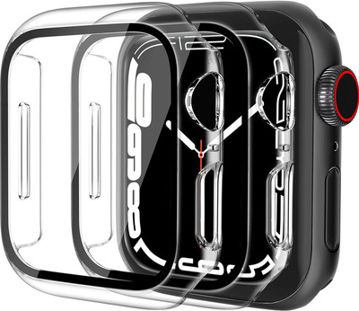 Maxpro Edge To Edge Tempered Glass for Apple iWatch 45mm Case Series 7,SE,6,5,4,3,2,1 Screen Protector, High Sensitive Tempered Glass and PC Protective Cover(Pack of 2)