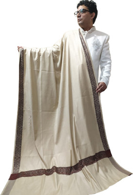 KASHMIR HANDLOOM Cashmere Self Design Men Shawl(Beige)