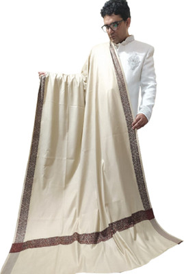 kaashmir handloom Cashmere Woven Men Shawl(White)