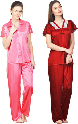 PHALIN Women Solid Multicolor Top & Pyjama Set