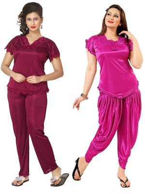 PHALIN Women Solid Multicolor Top & Pyjama Set