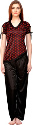 PHALIN Women Polka Print Maroon, Black Top & Capri Set