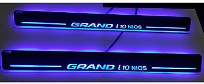 AUTO MOTO Royal Blue Black Beauty Base Led Illuminated Door Sill Plates led Footsteps Scuff Plates Compatible for Hyundai I10 Grand Nios (Set of 4) Door Sill Plate