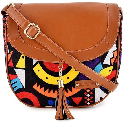 Lychee Bags Tan, Multicolor Sling Bag Women Printed canvas Sling Bag