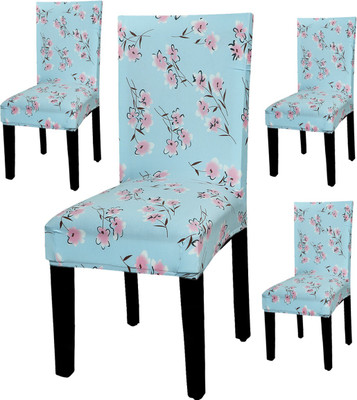 HOUSE OF QUIRK Polyester 1 Seater Chair Floral Cover(Pack of 4 Blue)