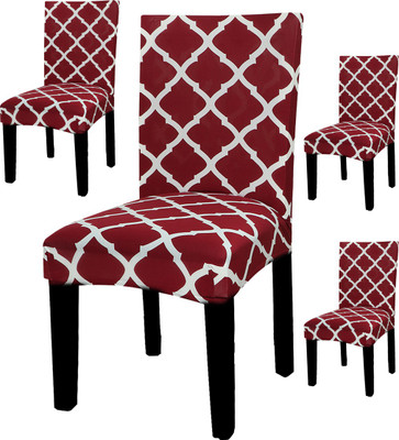 HOUSE OF QUIRK Polyester 1 Seater Chair Floral Cover(Pack of 4 Maroon)