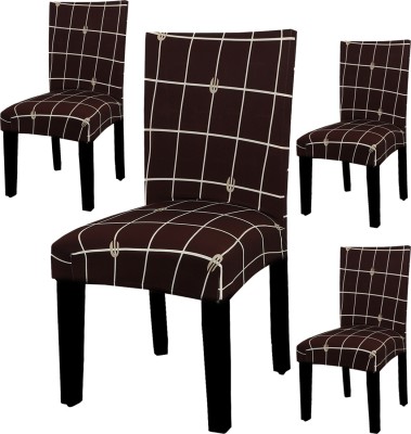 HOUSE OF QUIRK Polyester Checkered Chair Cover(Brown Pack of 4)