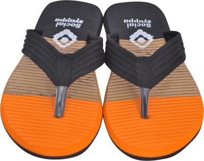 Social Syappa Men Flip Flops(Black, Orange, Beige , 7)