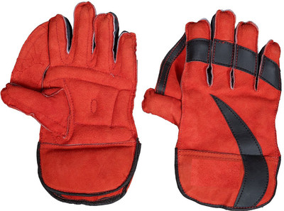 HK Sport & Toys Leather Wicket Gloves for Cricket Wicket Keeping Gloves(Red)