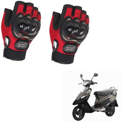AuTO ADDiCT PROBIKER HALF FINGERED GLOVES RED FOR TVS Pep Plus Riding Gloves(Red)