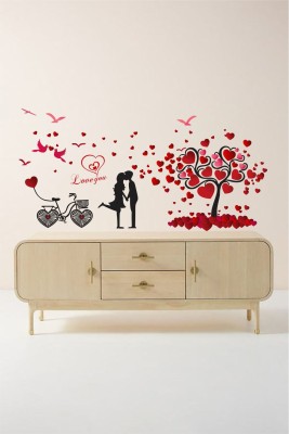 DreamKraft 101 cm Loving Couple Under a Heart tree with lots of love Self Adhesive Sticker(Pack of 1)