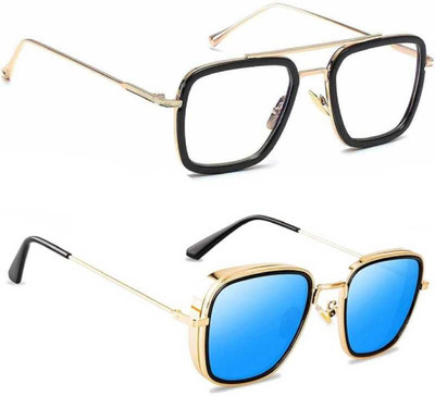 sunwear Retro Square, Over-sized Sunglasses(For Men & Women, Blue, Clear)