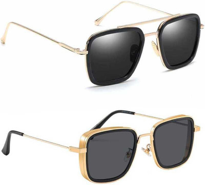sunwear Retro Square, Over-sized Sunglasses(For Men & Women, Black, Grey)