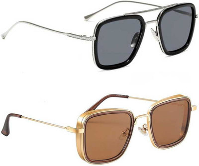 shadz Retro Square Sunglasses(For Men & Women, Black, Brown)