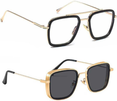 sunwear Over-sized, Retro Square Sunglasses(For Men & Women, Clear, Black)