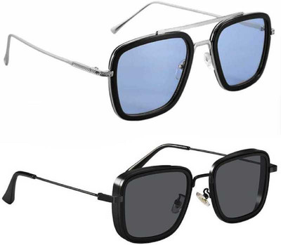 shadz Retro Square Sunglasses(For Men & Women, Blue, Violet)
