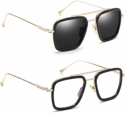 shadz Retro Square Sunglasses(For Men & Women, Grey, Clear)