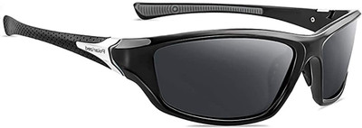CRYSTAL CART Wrap-around, Sports Sunglasses(For Men & Women, Black)