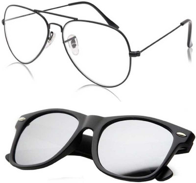 sunwear Aviator, Wayfarer Sunglasses(For Men & Women, Clear, Silver)