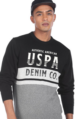 U.S. POLO ASSN. Printed Round Neck Casual Men Black Sweater