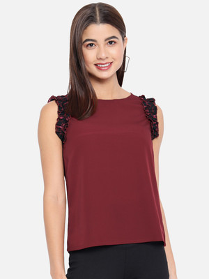 ALL WAYS YOU Casual Solid Women Maroon Top