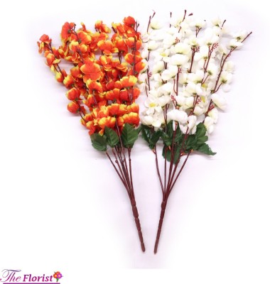 The Florist Orchid Artificial Cherry Peach Blossom Flower Bunch Orange, White Orchids Artificial Flower(22 inch, Pack of 2, Flower Bunch)