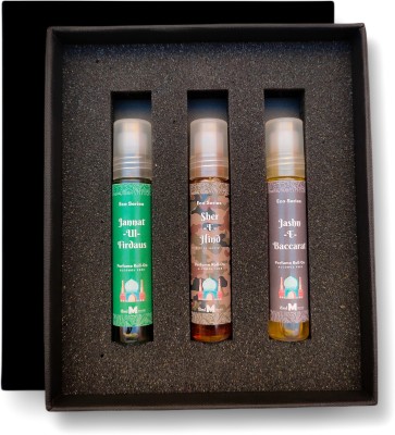 MYSTIQ Perfume Roll-on | Pack of 3 (15ml each) | Eco Series | Jannatul Firdaus | Sher-E-Hind | Jashn-E-Baccarat | Alcohol Free Concentrated Long Lasting Attar | Fresh & Woody Perfume Combo | Gift Set Herbal Attar(Jannat ul Firdaus, Oud (agarwood))