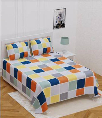 Manish Creation 180 TC Polycotton Double Checkered Flat Bedsheet(Pack of 1, Multicolor)