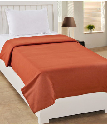 Goyal's Solid Double Fleece Blanket for  AC Room(Polyester, Orange)
