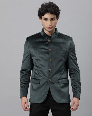 Rare Rabbit Solid Mandarin Festive Men Blazer(Green)
