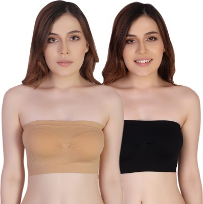 PLUMBURY Women Bandeau/Tube Lightly Padded Bra(Black, Beige)