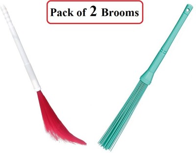 JEEBU (Pack of 2) Adjustable Plastic Broom , Kharata Broom with Hard 60 Plastic Sticks Adjustable Plastic Floor Broom Duster Wiper Easy Cleaning for Bathroom, Long Handle Phool Jhadu, Garden Grass, Home wall, Plastic broom Kharata with hard sticks & Plastic kharata for bathroom floor cleaning Wet an