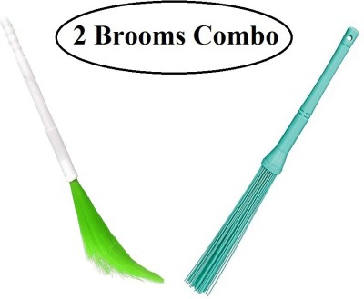 Cyber Sales (Pack of 2) Plastic Broom For Home, Office, Garden. Ideal Plastic phool Jhaadu. Plastic, Silicone Wet and Dry Broom(Blue, Green, 2 Units)
