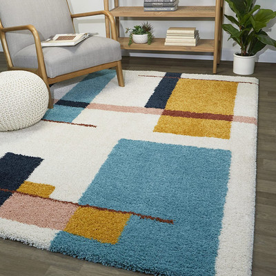 RM Handloom Light Blue, Yellow Polyester Carpet(5 ft,  X 3 ft, Rectangle)