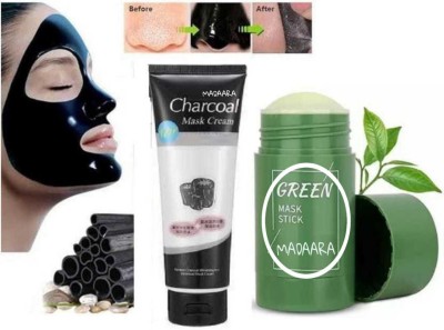 Madaara Face Tech Anti Blackhead Remover Charcoal Face Mask Cream & Green Tea Purifying Clay Stick Mask Oil Control Anti Acne Eggplant Cleaning Solid Mask For(170 ml)