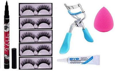 zizzyy 5 PAIR FALSE EYELASH WITH CURLER EYE GLUE WATERPROF EYE LINER AND BLENDER(9 Items in the set)